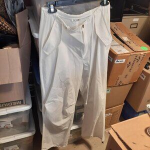 NEW ! Vetior Men Long Linen Pants Bottom String 4 Pockets White Size M